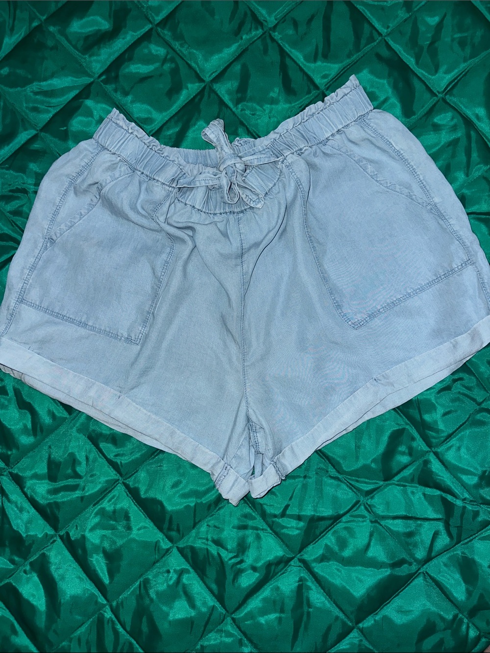aerie Light Blue High-Waist Elastic Drawstring Shorts